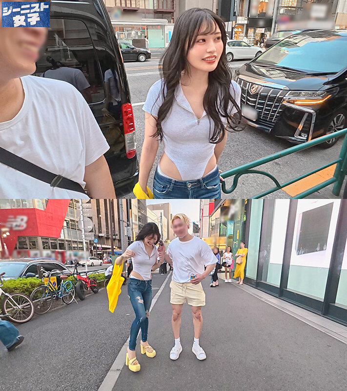 【3Pで潮吹き連打】脚長モデル体型のファッショニスタ降臨！店内でXLサイズのチ●コにむしゃぶりつく大胆スケベ！ 「ぶち込んで…◆」マ●コに挿入されながらフェラし続ける！筋肉男二人との汗だく3Pセックス！！【ジーニスト女子】【さく】 最上一花 サンプル 2